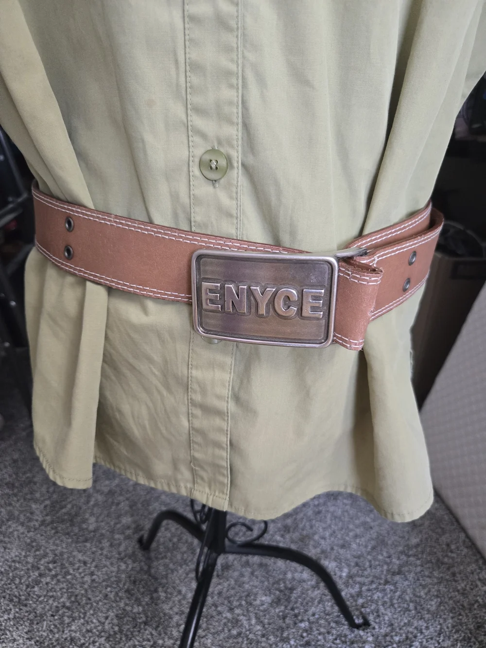 ENYCE Men's Tan Leather Belt with Branded Buckle